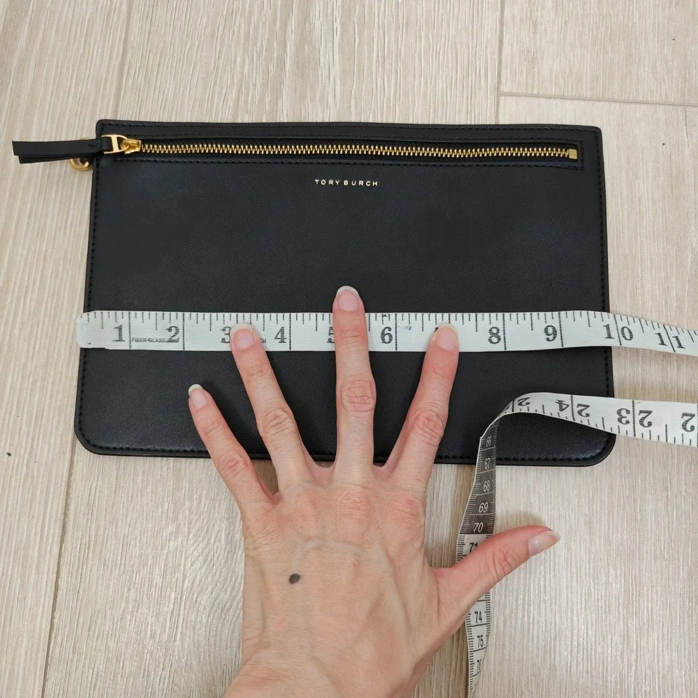 Tory Burch Womens Pouch Insert OS Black Leather Gold Zipper Minimalist Chic